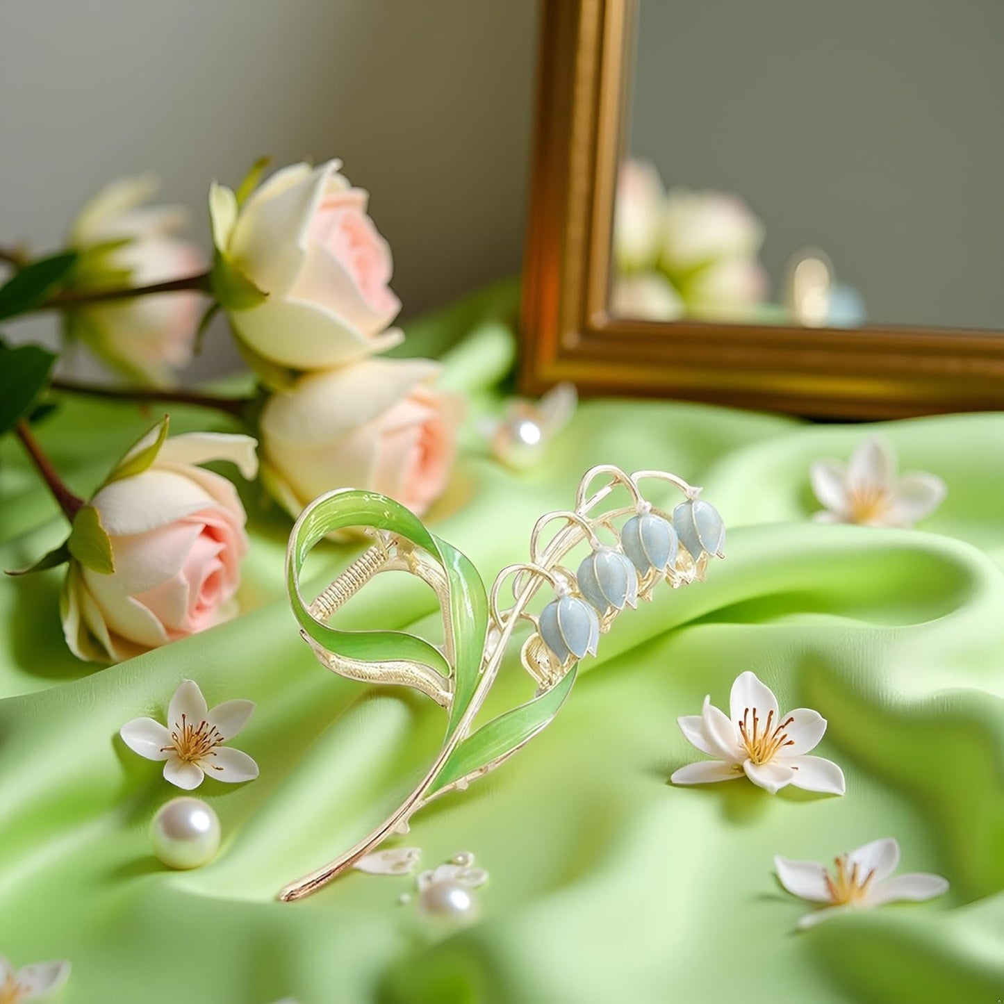 Lily of The Valley Flower Hair Accessories: Metal Hairpins, Jaw Clips for Thick and Thin Hair Styling