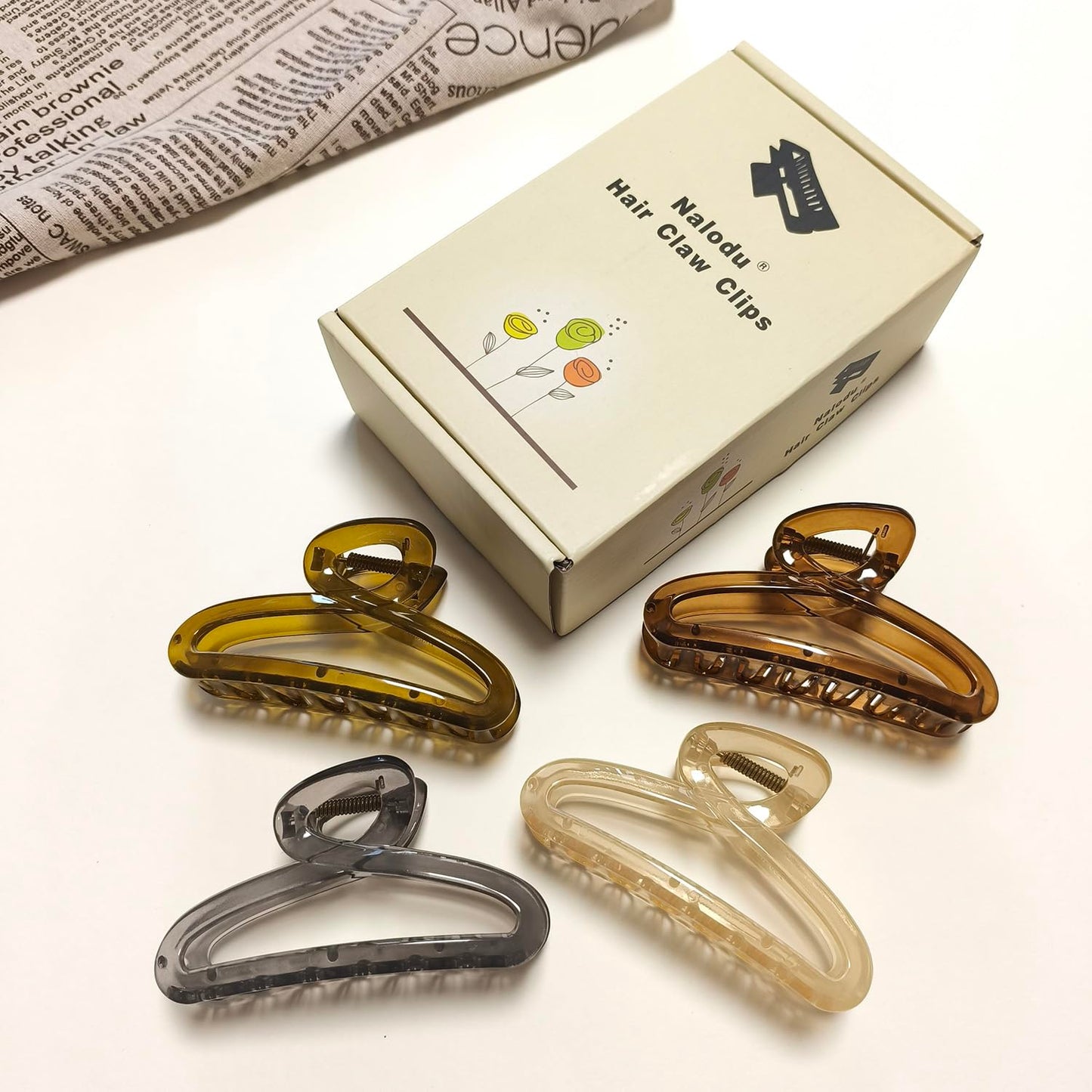 Hair Claw Clips, 4.3 Inch Non-Slip Unbreakable Jelly Hair Claws for Women Long & Medium Thick Hair, 4 Pack