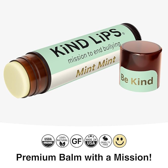 Mint Lip Balm Kind Lips Organic 5-Pack | Extra Minty, Hydrating, Gluten-Free, Moisturizing, Natural, Cruelty-Free, USDA Certified, Non-Greasy