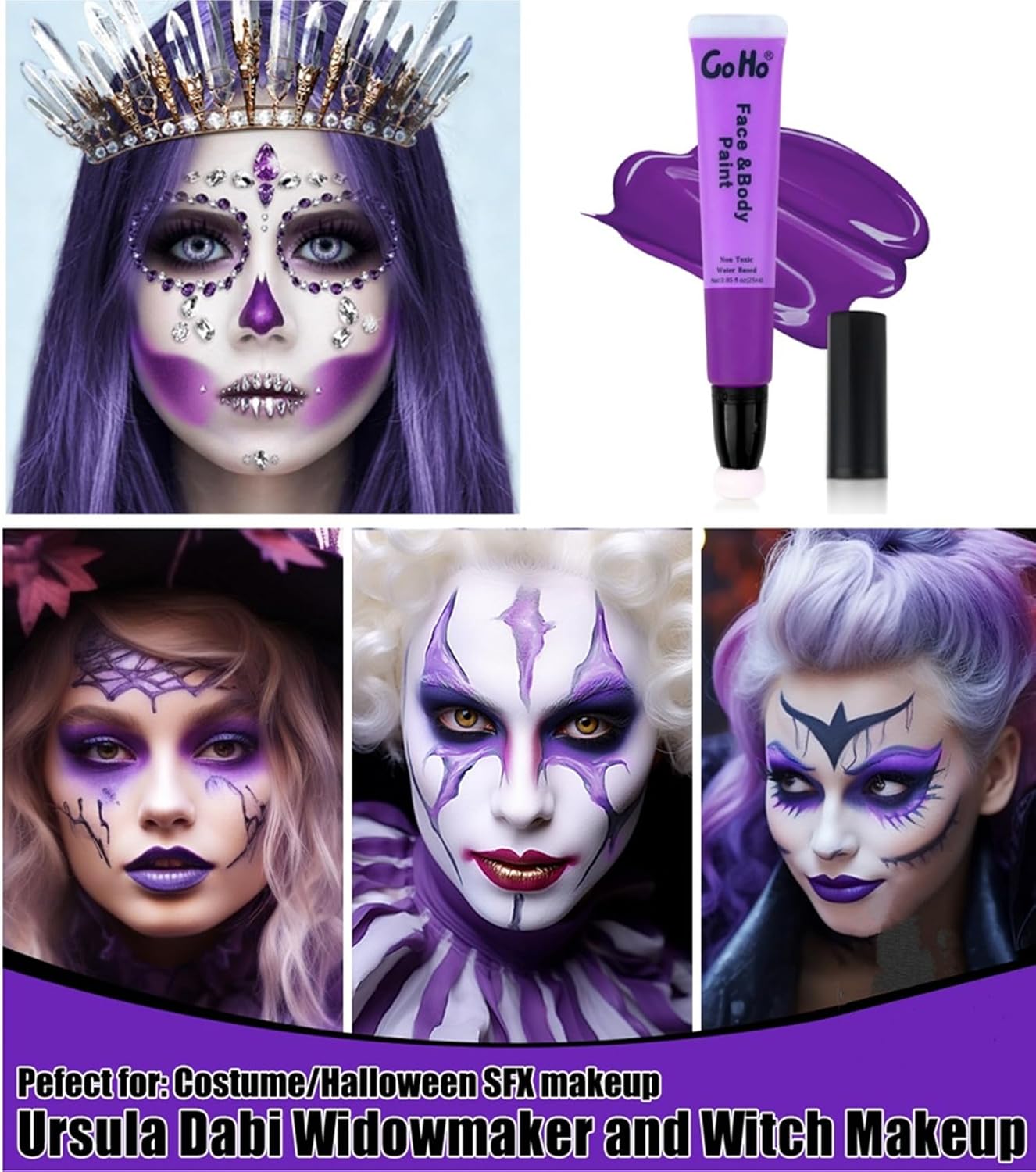 Go Ho Purple Face Paint Stick,Water Based Cream Purple Body Paint Washable,Highly Pigmented,Smooth and Safe for Skin,Halloween Costumes Cosplay SFX Ursula Witch Makeup