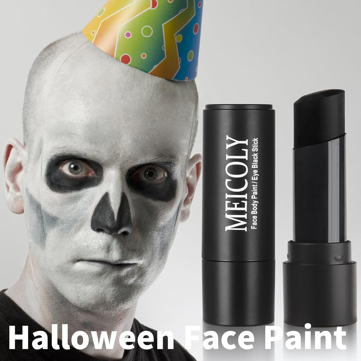 MEICOLY Black Face Body Paint Stick for Halloween SFX Cosplay Clown Skeleton Zombie Joker Makeup,Face Paint for Adults and Kids,Waterproof Eye Black Baseball Softball Football Lacrosse