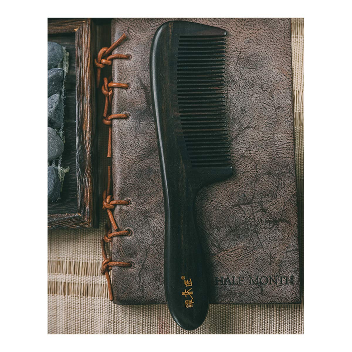 TAN MUJIANG Hair Comb + Dressing mirror Detangling Fine Tooth Wooden Hair Combs Black SandalWood Natural ood Comb for Women and Kids No Static