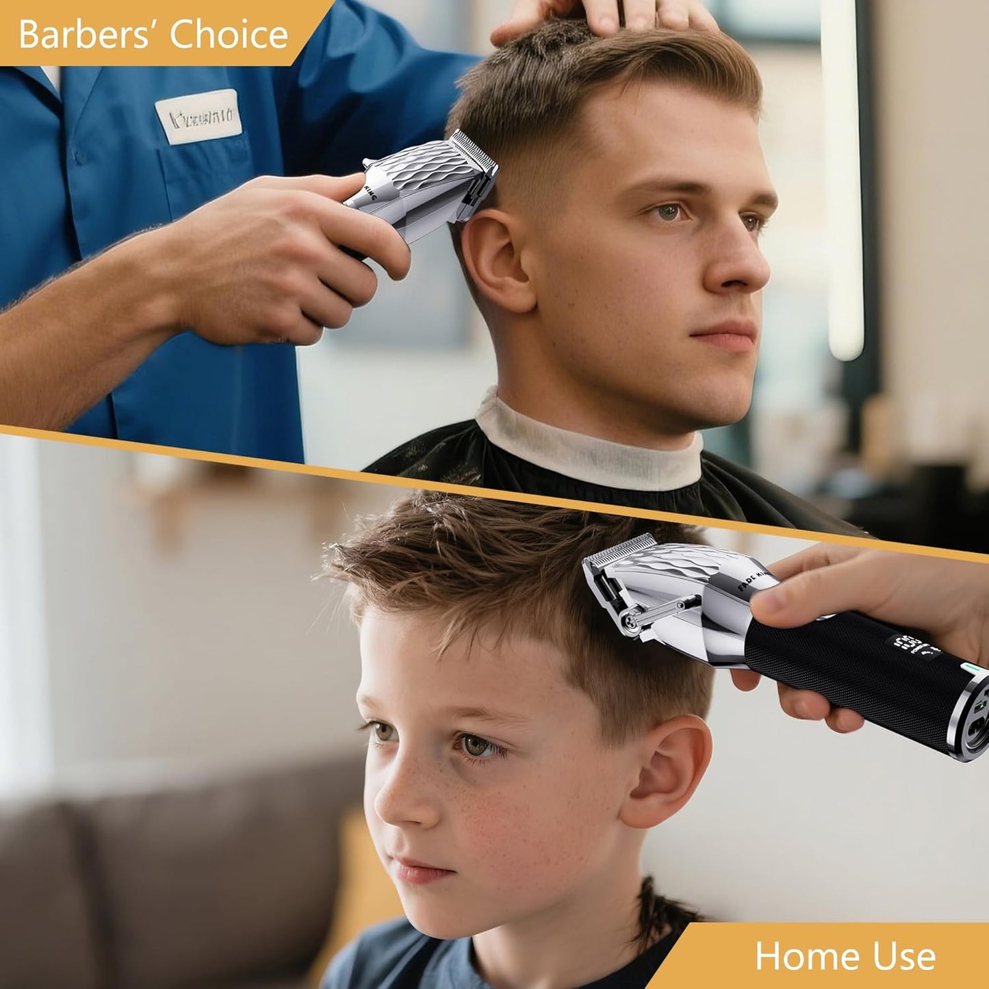FADEKING® Professional Hair Clippers for Men, Cordless Hair Clippers and Beard Trimmer for Men, Professional Barber Clippers for Hair Cutting and Beard Shaping & Grooming (Silver Black)