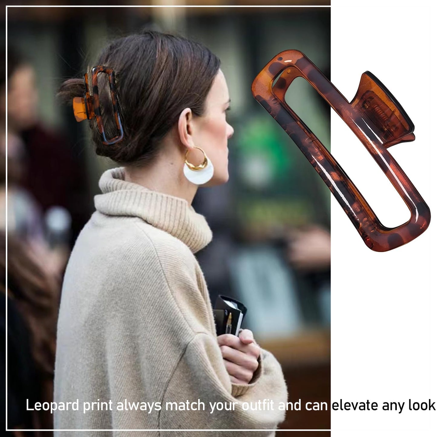 5 Inch Large Hair Claw Clips, No Slip Matte & Glossy Unbreakable Square XL Hair Clips for Thick Long Curly Hair, Women's Big Rectangle Strong Clips, 4 Pack