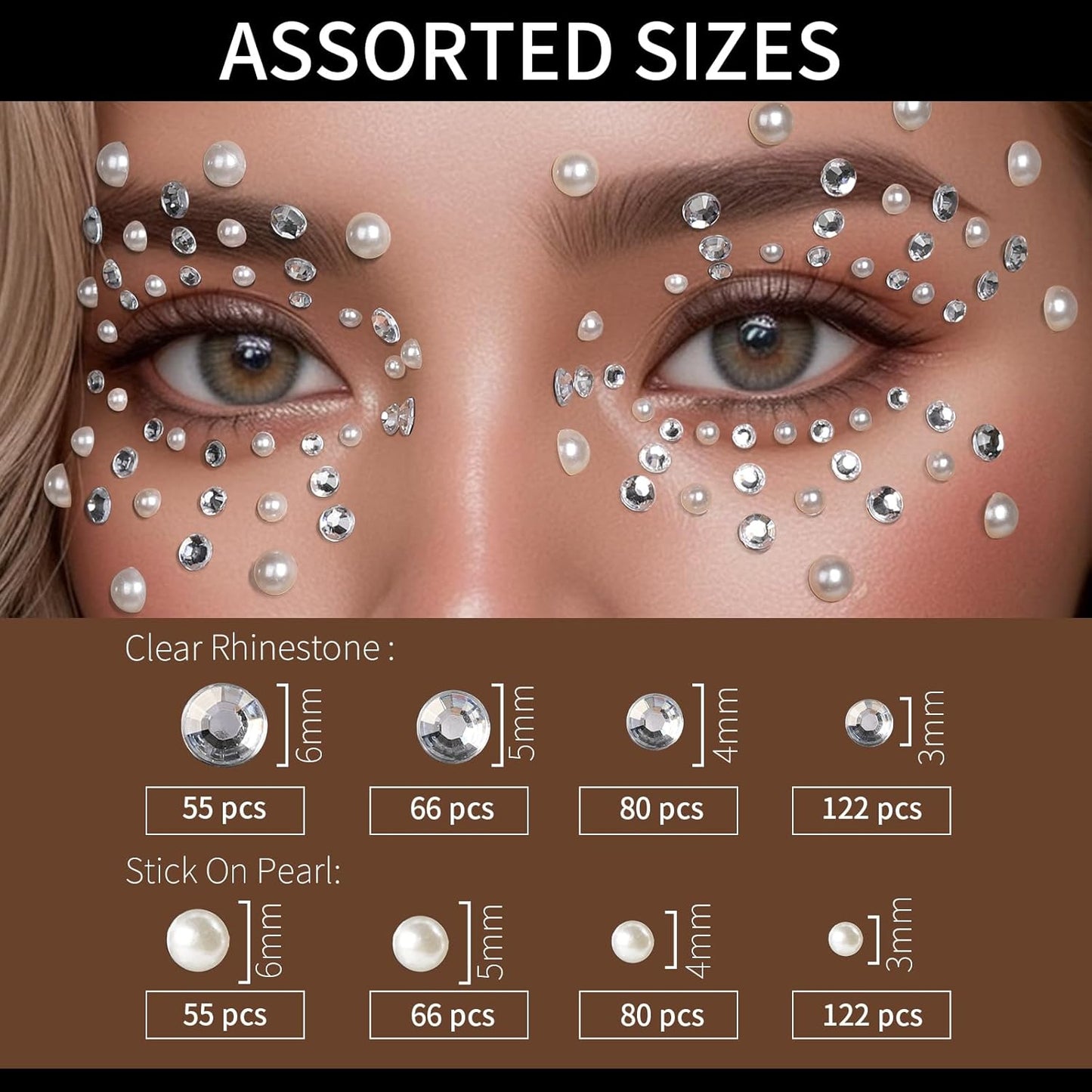 Teenitor Self Adhesive Face & Body Rhinestone Makeup Gems - Festival & Concert Face Jewels, Hair Gems, Stick On Pearls