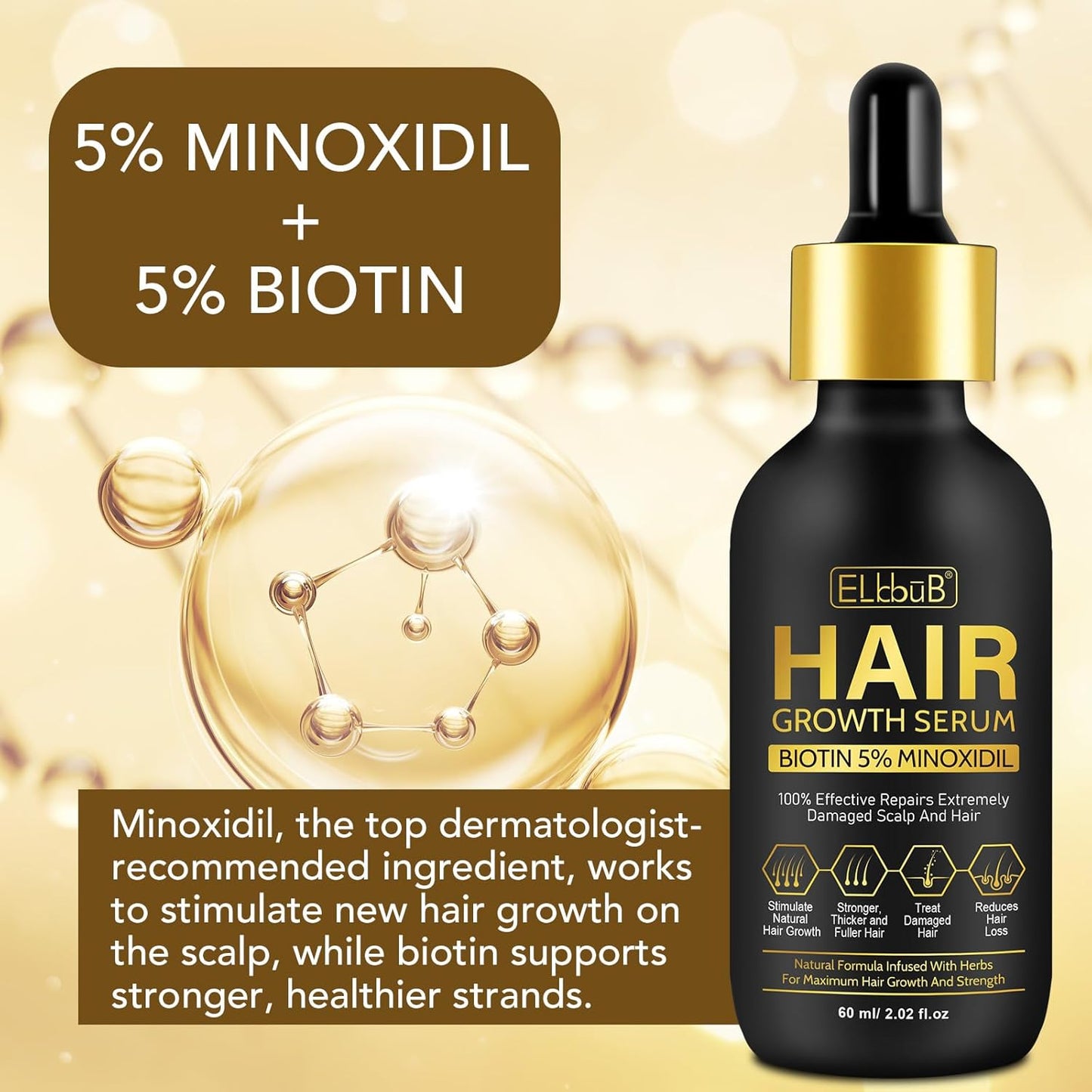 5% Minoxidil Hair Growth Oil with for Men and Women, Natural Scalp Treatment for Thinning Hair, Promotes Thicker, Fuller, and Healthier Hair, Clinically Proven Formula
