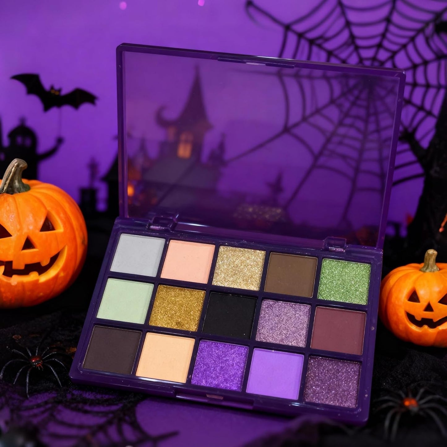 Erinde Purple Eyeshadow Palette, 15 Colors Violet Lavender Green Smokey Eye Shadow Pallet, Matte Shimmer Metallic Glitter, Highly Pigmented Blendable Makeup Kit for Cosplay, Halloween & Parties