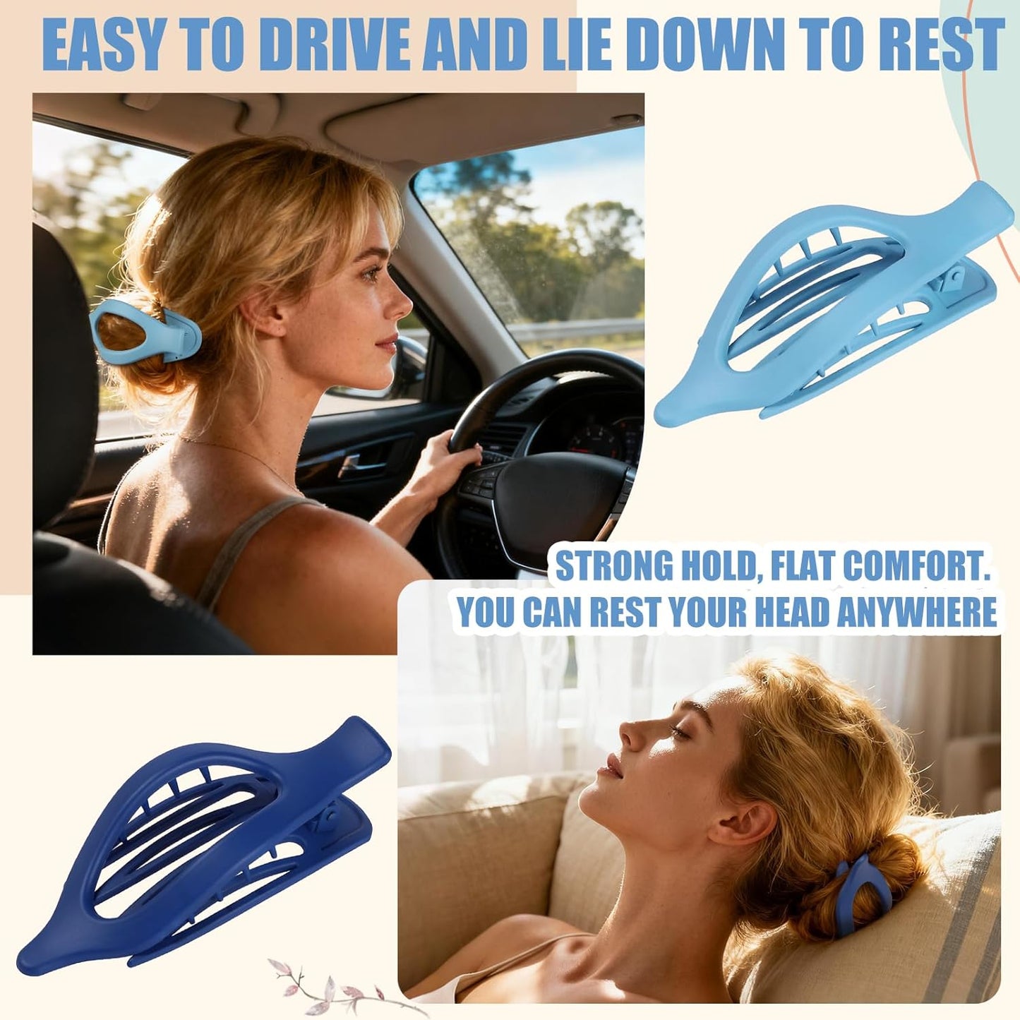 Flat Hair Clips for Women - 6 PCS French Flat Claw Clips Medium Hair Clips for Girls Large Hair Claw Clips for Thick or Thin Hair Strong Hold No Slip Hair Accessories for women (Blue)