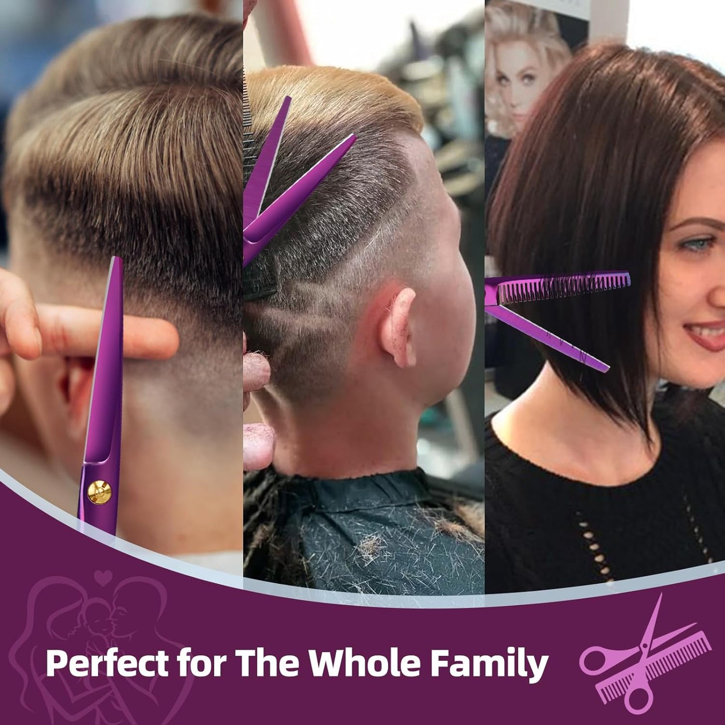 Professional Hair Cutting Scissors - 9 PCS Haircut Scissors Set with 29-Tooth Thinning Shears and Straight Shears for Men Women Home Salon Barber (6.5", Purple)