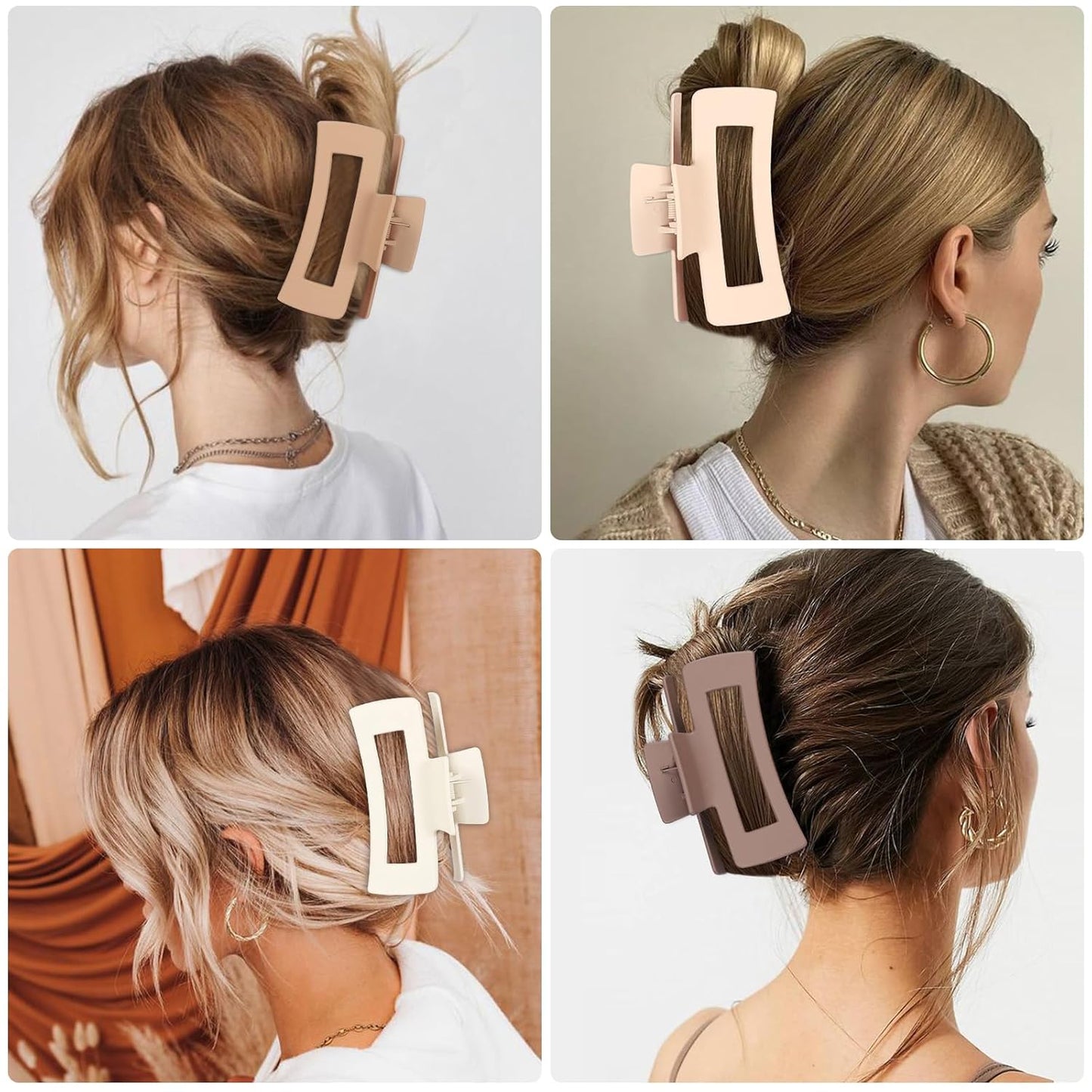 4.1 Inch Large Hair Clips 8 Pcs Square Claw Clips for Thick Hair Big Hair Claw Clips Acrylic Banana Jaw Clips Hair Accessories for Women and Girls -Transparent