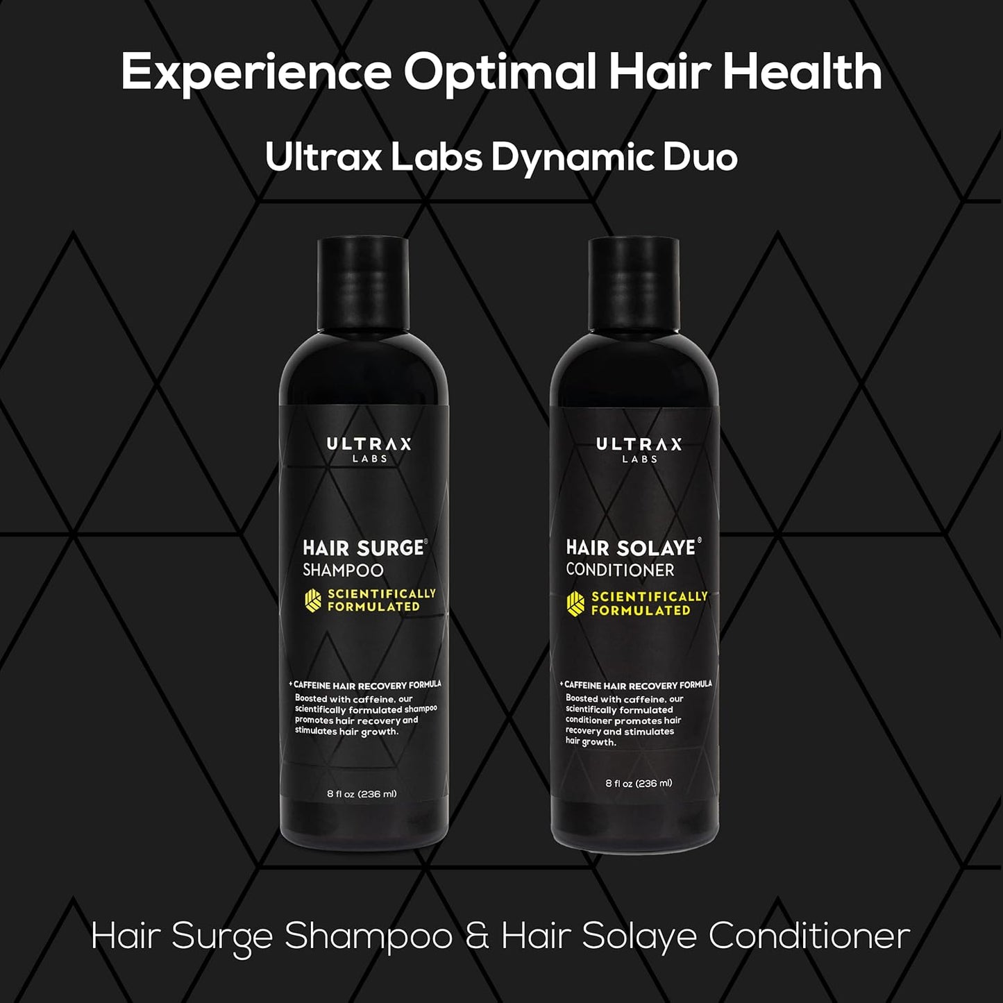Hair Surge Shampoo and Hair Solaye Conditioner Bundle (8 fl oz) | Thickens Hair, Reduces Breakage, Promotes Growth, Strengthens Follicles | For Men and Women