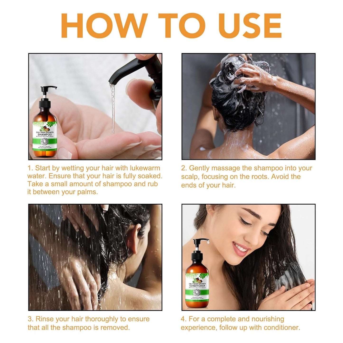 Biotin Shampoo and Conditioner for Hair Loss| Thickening Hair Products with Rosemary, Black Castor & Batana Oil - Strengthens, Repair, Add Shine for Women Curly, Straight, Dry and Damaged Hair