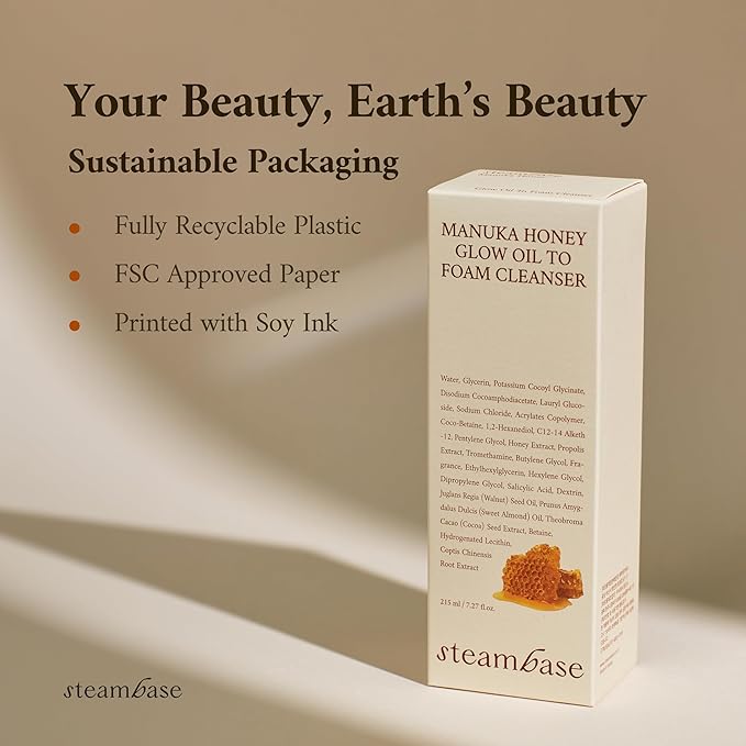 Manuka Honey Glow Oil to Foam Cleanser | Daily Makeup Remover and Cleanser, Hydrating Foaming Face Wash for Dry Skin, Double Cleanse | Korean Facial Oil Cleanser, 7.27 fl oz