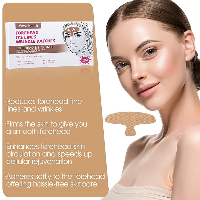 10pcs Forehead Wrinkle Patches, Anti Wrinkle Facial Patches for Forehead Fine Lines, Precut Face Patches Overnight to Smoothing Forehead Wrinkles, 11 Lines, Frown Lines & Wrinkles Treatment