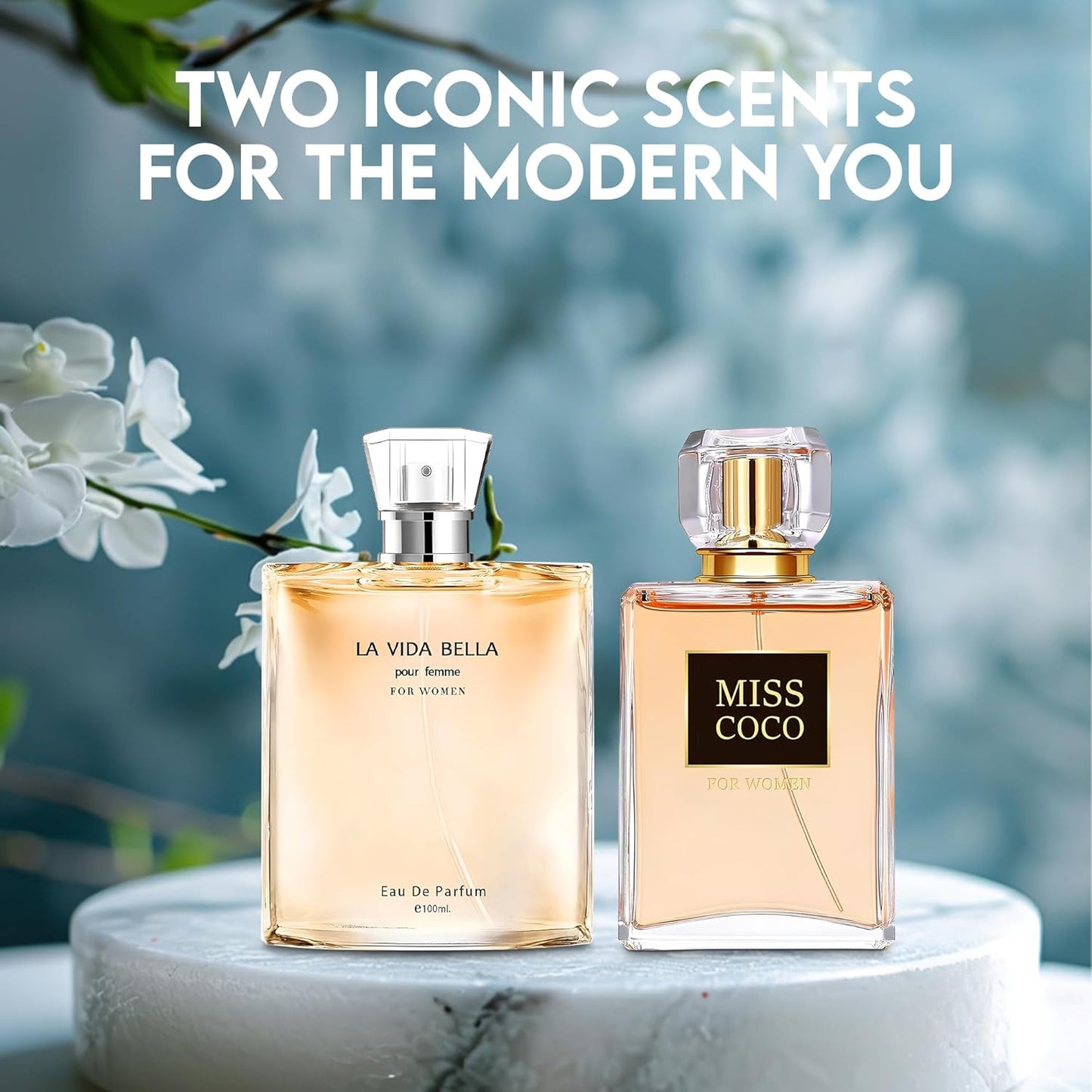 Women Perfume 2PCS Combo La Vida Bella&Miss Coco Nice Scent Eau De Parfum Long Lasting Fragrance 3.4 Fl Oz Spray Each for Daily Used