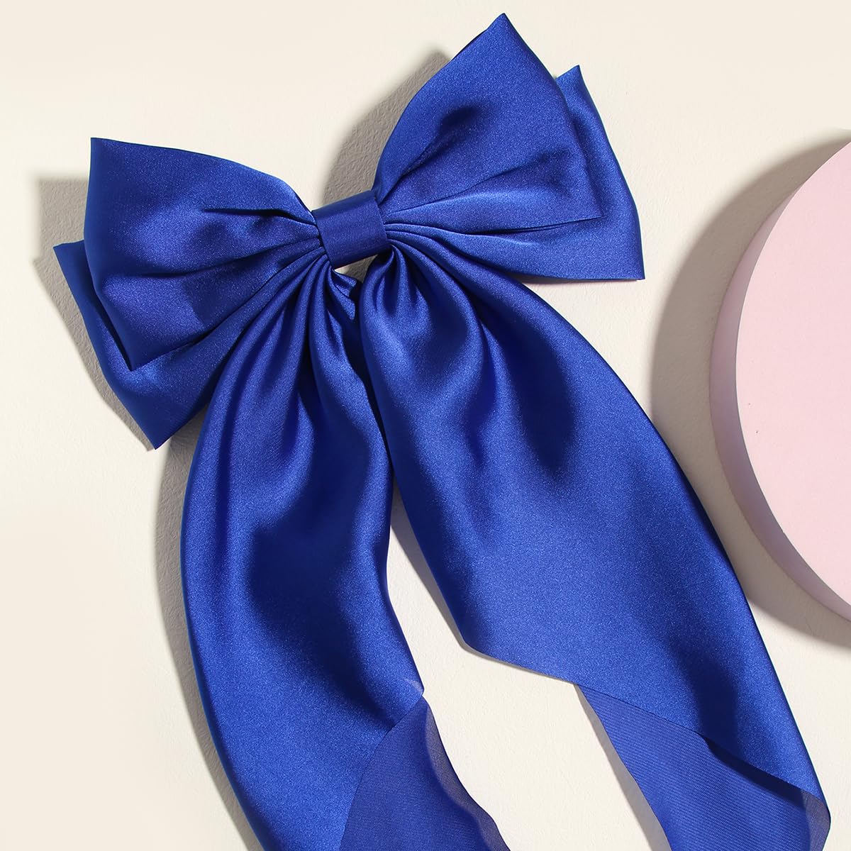 Satin Bow Hair Clips for Women,Big Bow Hair Slides Metal Clips Long Ribbon Hairpin Girls Barrettes Party Half-Updo Ponytail Accessories (2pcs Royal)