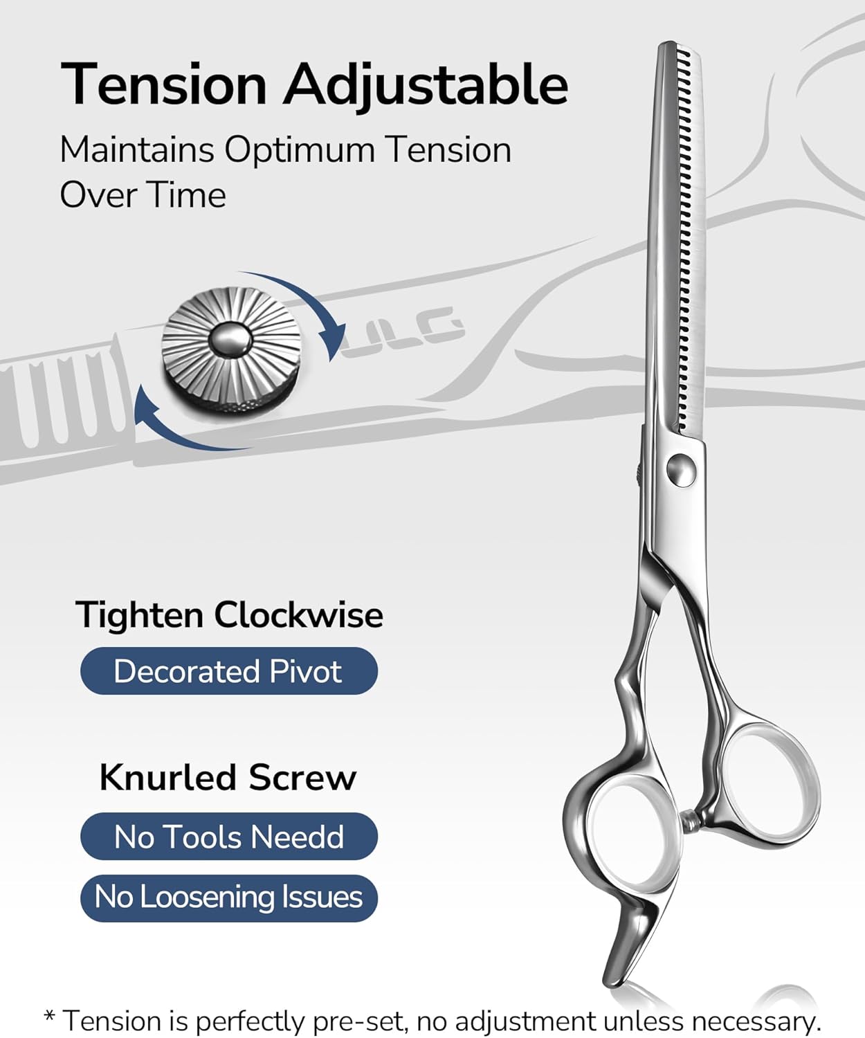 ULG Hair Cutting Scissors Shears Set, 7.5 Inch Professional Barber Thinning Scissor, Hairdressing Texturizing Edge Razor, Comb, Clips, 8 Pcs Stainless Steel Haircut Kit for Salon & Home (Silver)