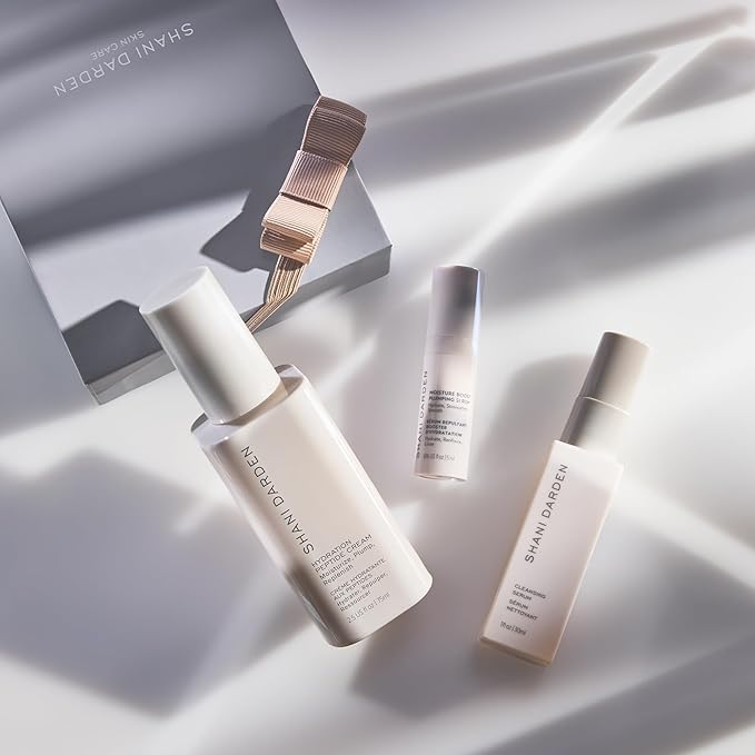 SHANI DARDEN Skin Care Hydrate and Replenish Trio, Facial Cleansing Serum Makeup Remover, Face Moisturizer Plumping Serum, and Hydrating Peptide Face Cream, 3 Piece Set