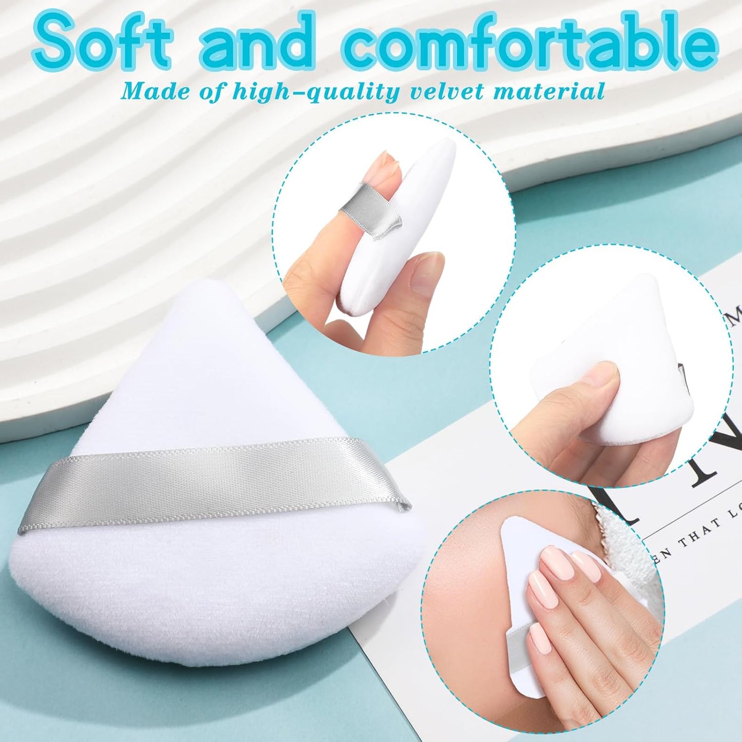 Suclain 48 Pcs Velour Triangle Powder Puff Soft Velour Makeup Puff for Face Powder Makeup Triangle Sponges for Wet and Dry Cosmetic Foundation Loose Mineral Body Tool(White)