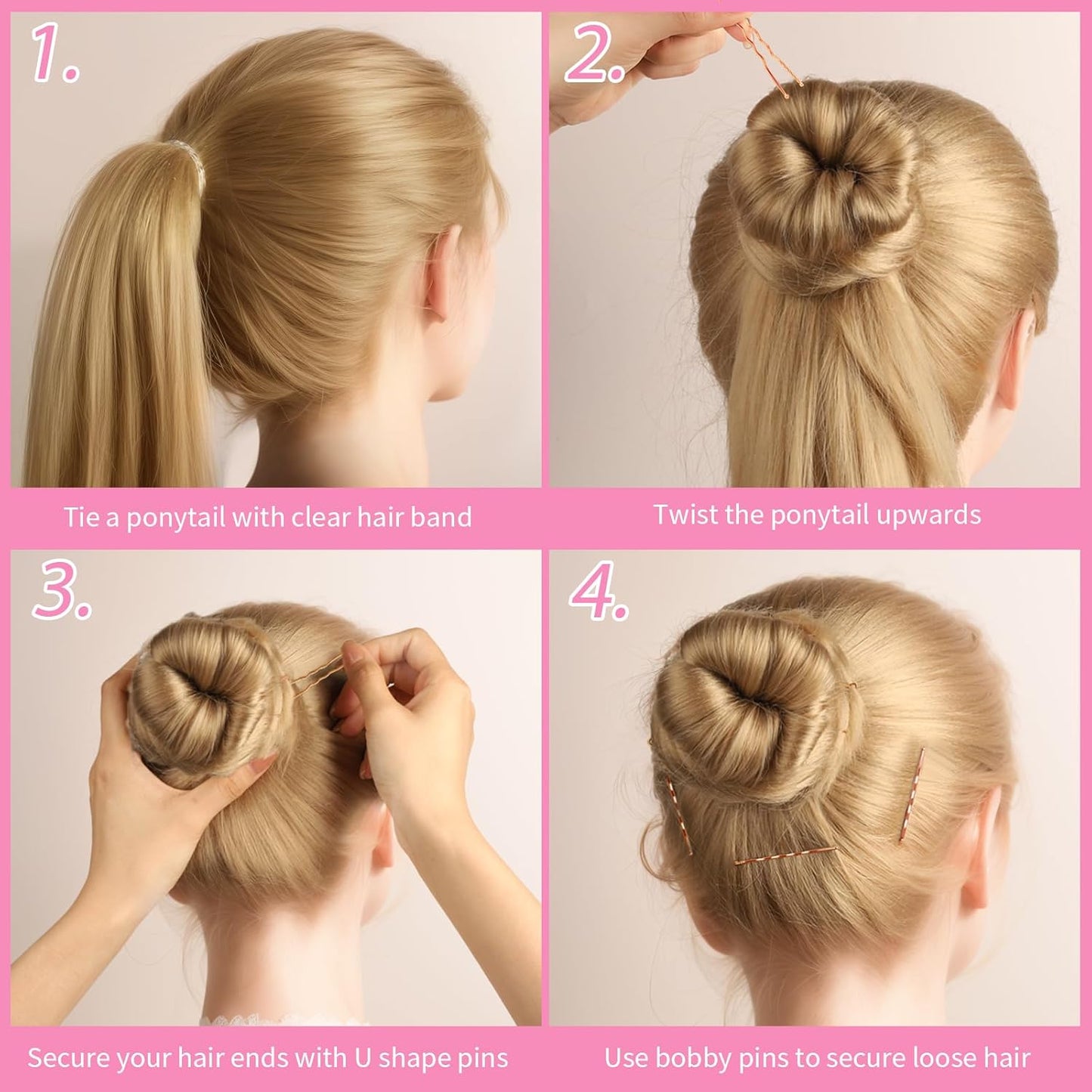 Teenitor 300pcs Bobby Pins Rose Gold Hair, 100 Bobby Pins 100 Hair Pins for Women 100 Hair Bands Kit, Hair Pins for Buns 2" 2.36" 2.75" Rose Gold