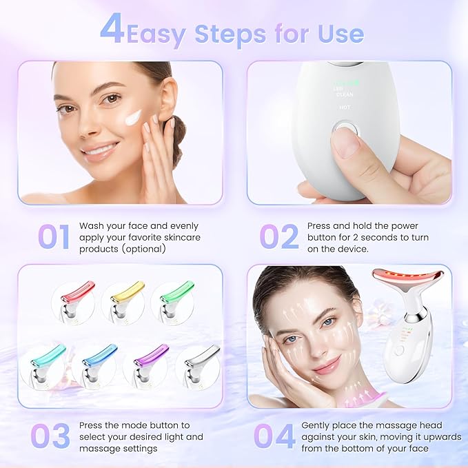 SEELE 2025 Upgrade Neck and Face Massager, 7-Color Light and Thermal Care, Enhances Skin Radiance and Relaxation, Ideal for Home and Travel Use