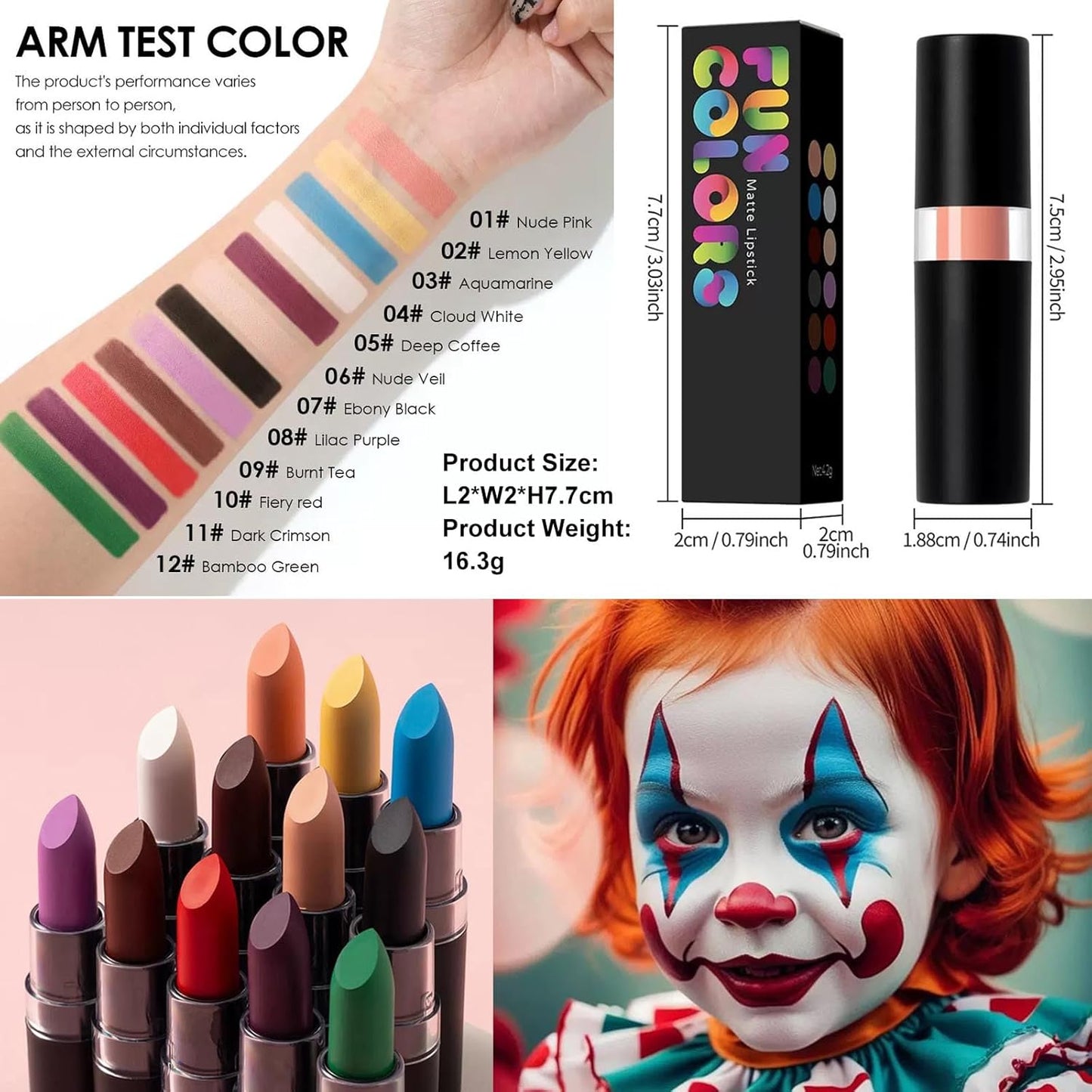 White Body Paint Stick, Foundation Cream Makeup, Face and Body Paint for Halloween Joker Zombie Vampire Skeleton Skull Special Effects Mime Makeup (04# White)