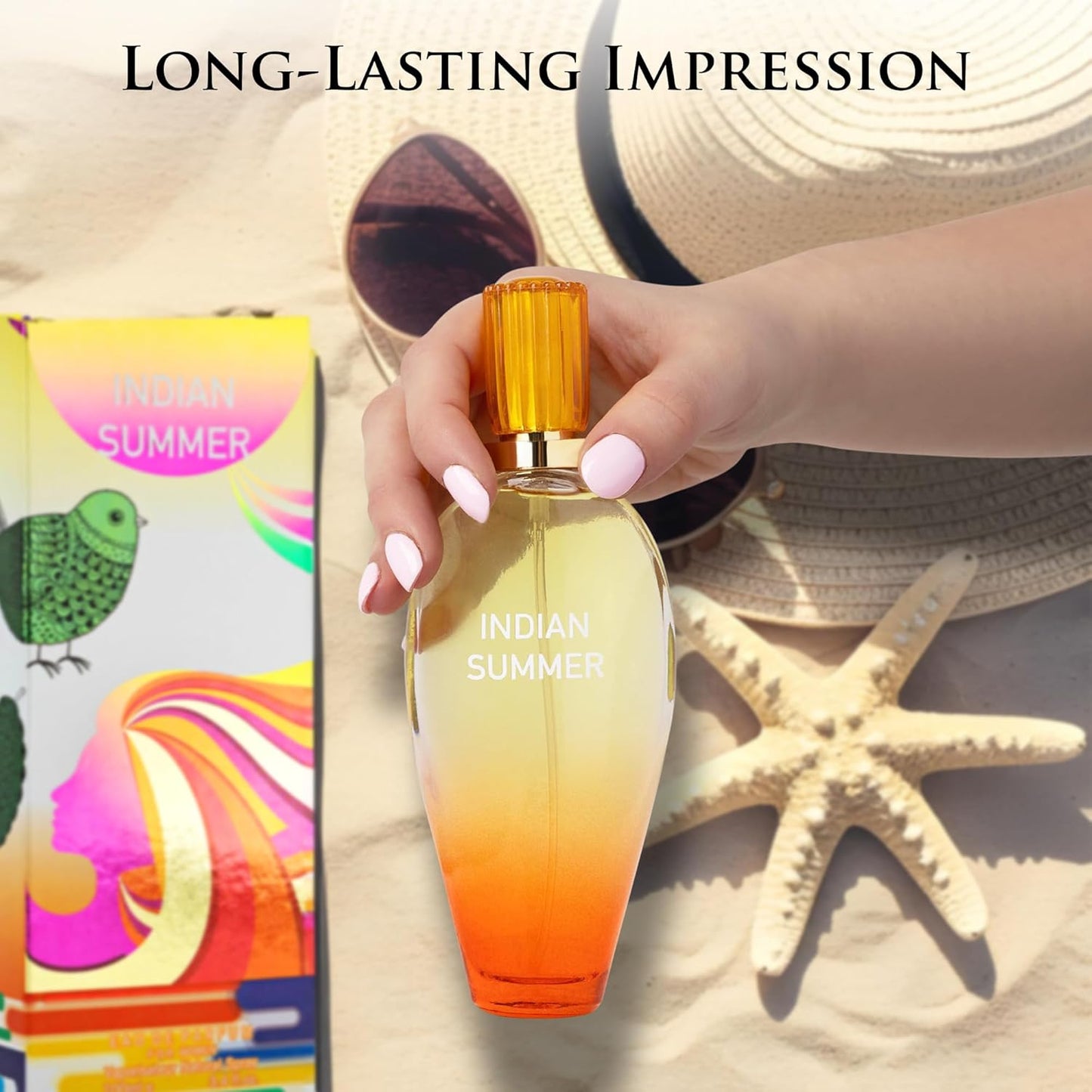 Indian Summer for Women 3.4 Fl Oz- Opening Scents of Mango, Nectarine & Orange - Sweet, Milky & Tropical Aromas of Coconut Blend - Base Notes of Sandalwood & Musk - Natural & Paraben Free, Parfume