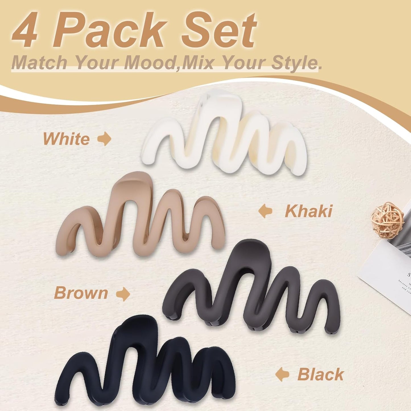 4PCS Large Hair Clips, 4.5" Non-Slip Hair Claws for Women, Matte Claw Clips for Thick Hair&Thin Hair, Hair Styling Accessories(Black & Light Coffee & Blue & White)