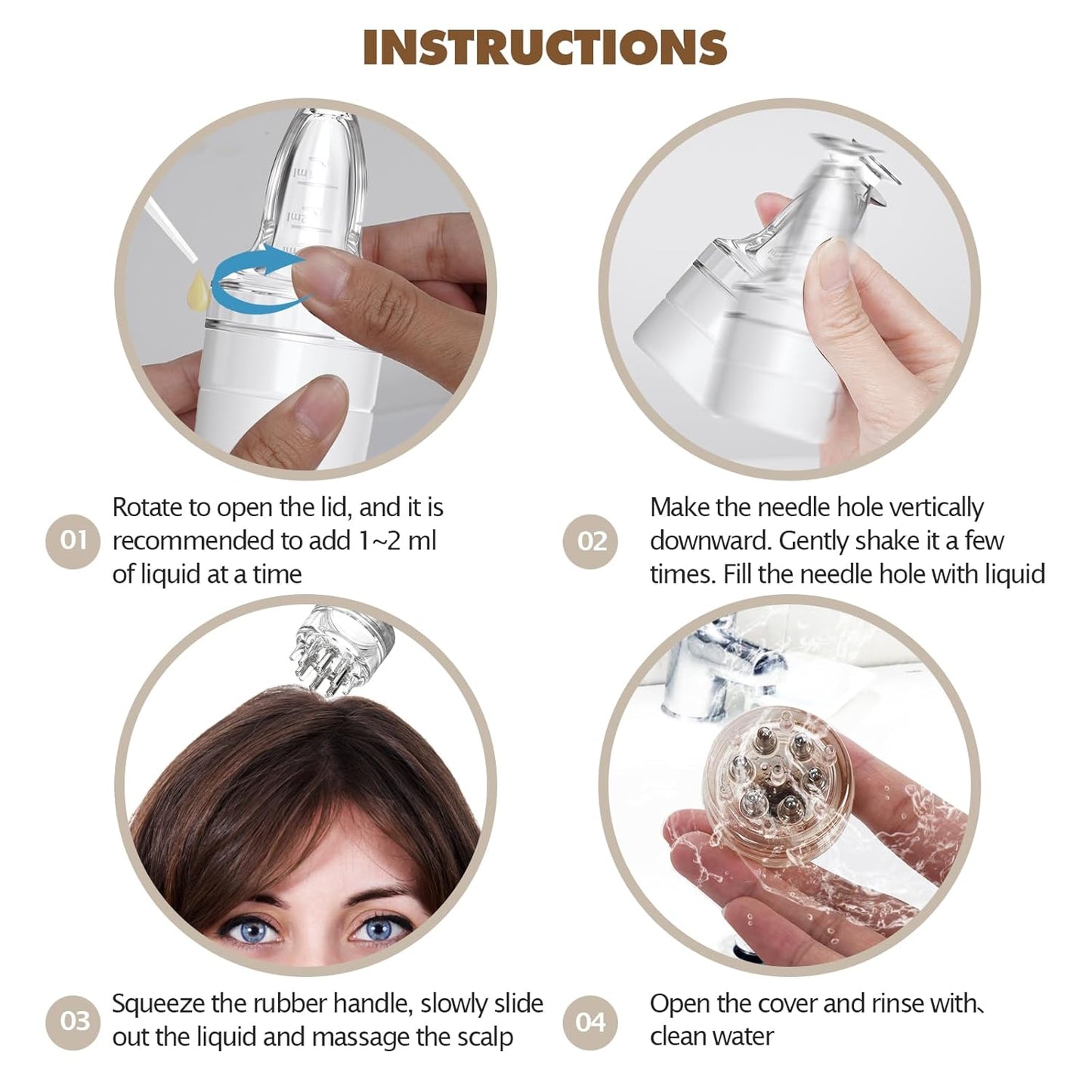 Scalp Massager Comb and Minoxidil Applicator Bottle for Hair Growth, Follicle Care and Thinning Hair Loss Treatment (White)