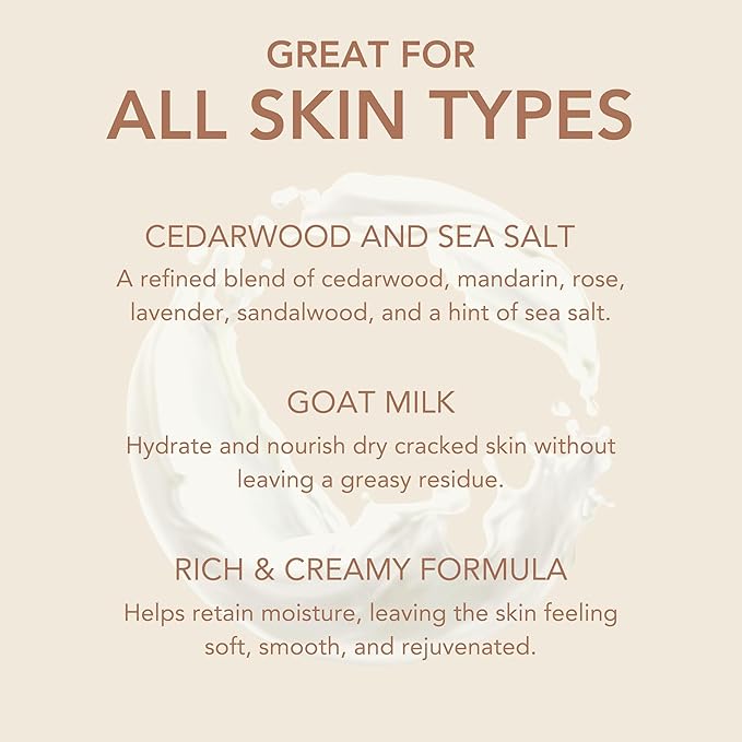 Dionis Goat Milk Skincare Scented Hand & Body Cream - Travel Size Lotion For Hydrating & Moisturizing Dry and Sensitive Skin, Cruelty Free, Paraben Free Made in The USA, Cedarwood & Sea Salt, 3.3 oz