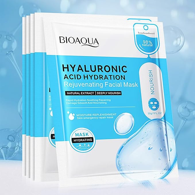 BIOAQUA Facial Mask Firming Deeply Nourish Moisturizing 98% Natural Extract Hydrating Face Mask 5PCS Set (Hyaluronic Acid (Hydration))