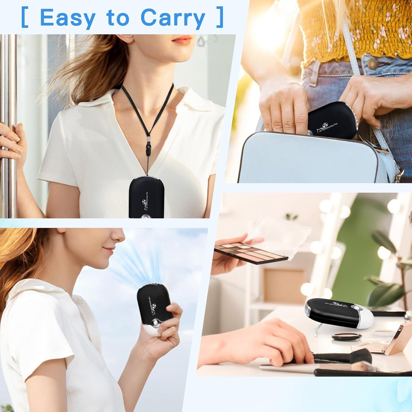 Lash Fan Mini Portable Eyelash - Handheld for Eyelash Extension Rechargeable USB C Air Cooling Blower Fan with Built in Sponge Lash Extension Application(Black)