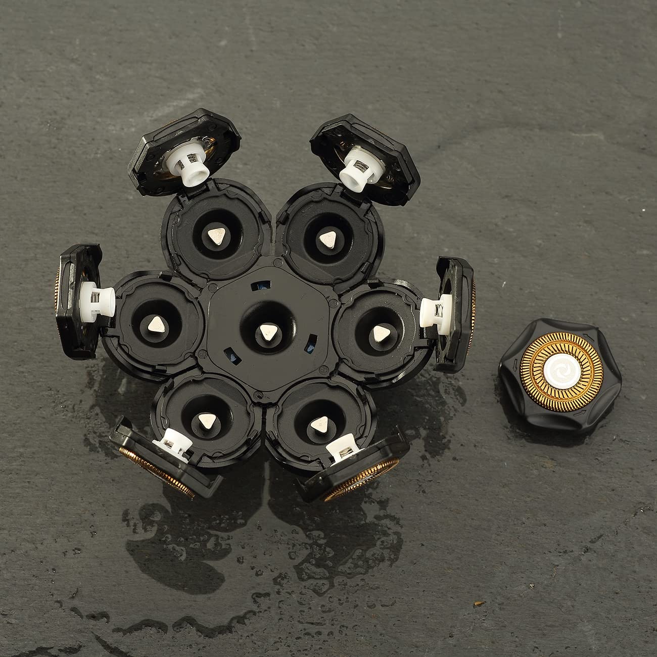 Universal 7 Blades Head Shaver Replacement Heads for Head Shaver and Other Brands Shaver, 7 Heads Head Shaver Bald Shaver Beard Electric Razor Shaver Head (Gold+Black)