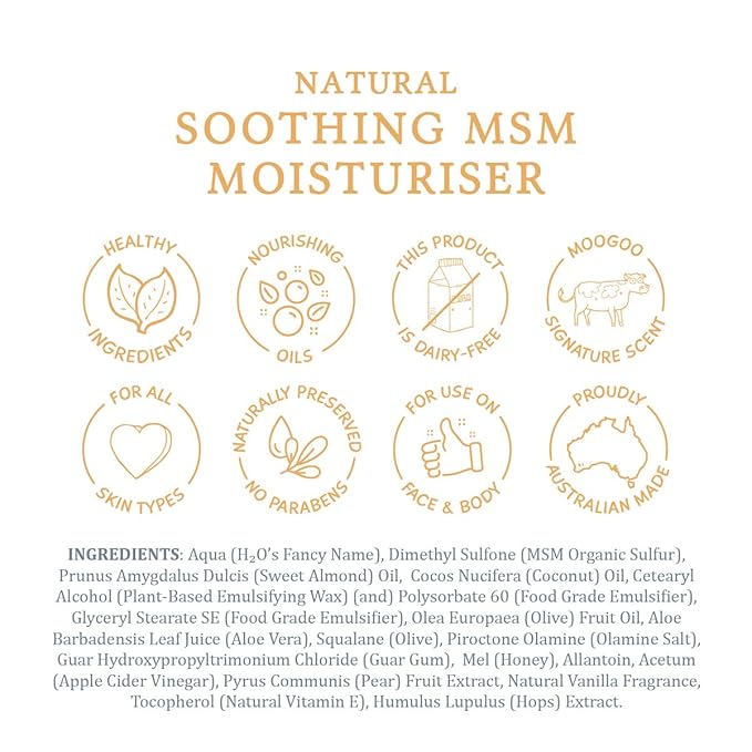 MooGoo Soothing MSM Moisturiser - Calming Face & Body Moisturiser for Sensitive, Red or Sunburnt, Dry, or Irritated Skin Including Eczema, Psoriasis & Rosacea (4.2 Fl Oz)