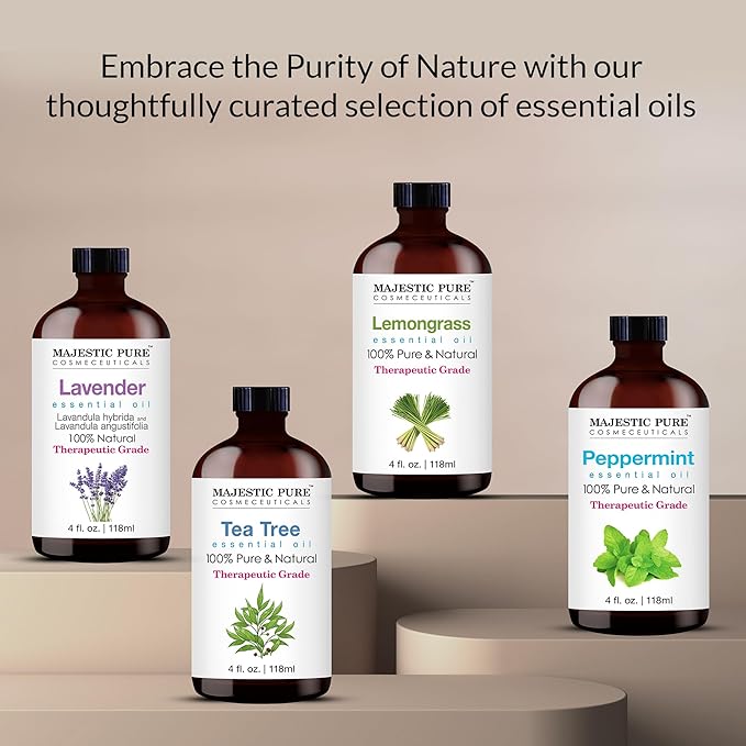 MAJESTIC PURE Rosemary Essential Oil with Glass Dropper | 100% Pure and Natural Rosemary Oil | Therapeutic Grade Essential Oils for Diffusers, Skin, Aromatherapy, Massage | 4 Fl Oz