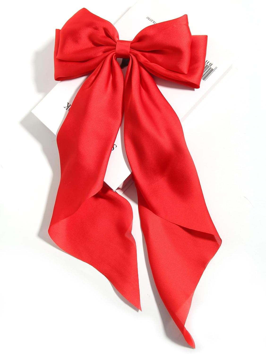 SUSULU Large Hair Bow Clips for Women Red Royal Blue Hair Bows Slides for Girls Satin Hair Barrettes with Long Ribbon Tail,Wedding Birthday Hair Accessories Pack of 2