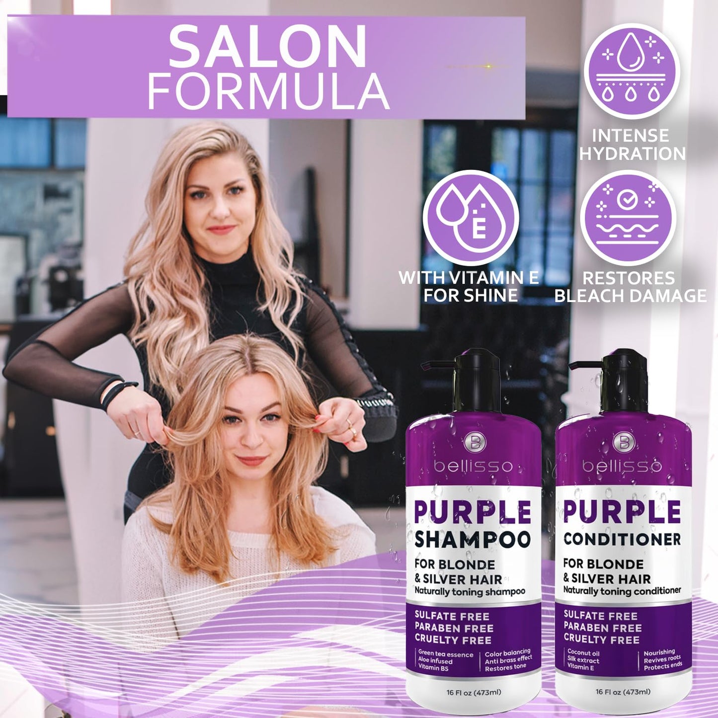 Purple Shampoo and Conditioner Set for Platinum Blonde, Silver, Light, Bleached and Grey Hair - Sulfate and Paraben Free Professional Salon Grade Toner (2 x 16.9 fl oz) – for Women and Men