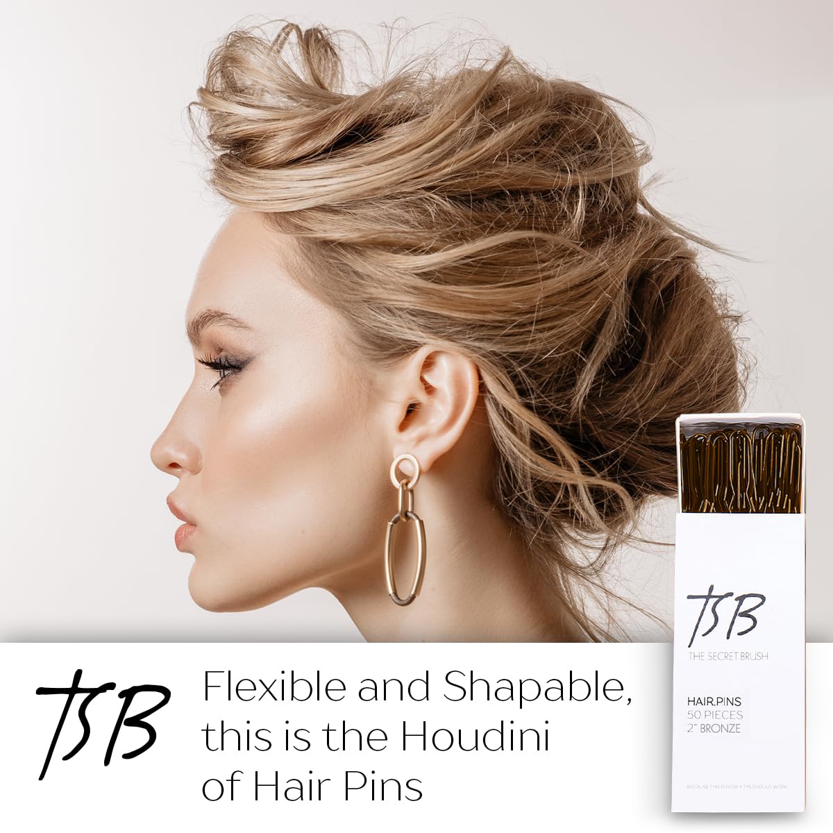 TSB NUSA No.2 Flexible Bronze Hair Pins Set of 50-2.0 Inch Pins Vintage Style, Strong Hold, Comfortable & Sleek Design - Hand Polished Tips - Ideal for Beauty Experts & Hairstyling Professionals