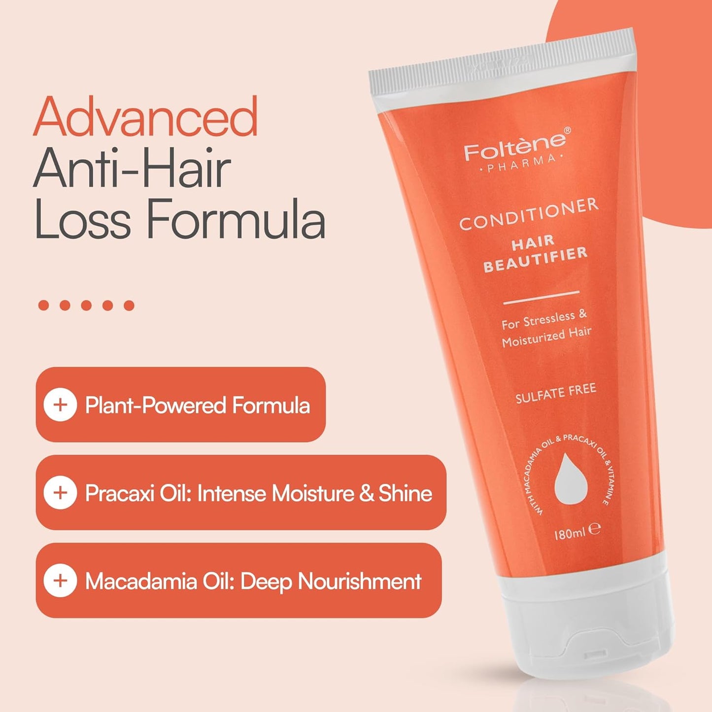 Foltene Sulfate Free Conditioner for Women – Anti-Aging and Moisturizing Conditioner for Dry Hair – Enriched with Vitamin E, Panthenol & Macadamia Oil for Smooth, Shiny & Healthy Strands