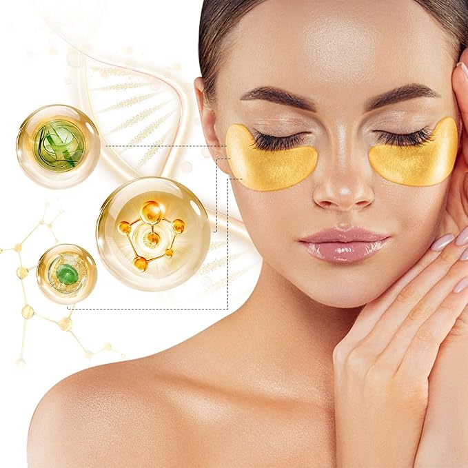 24K Gold Eye Mask (60PCS) – Gold Eye Patches for Puffy Eyes & Dark Circles, 24K Gold Under Eye Masks for Dark Circles and Puffiness, Eye Gel Pads w/Collagen,