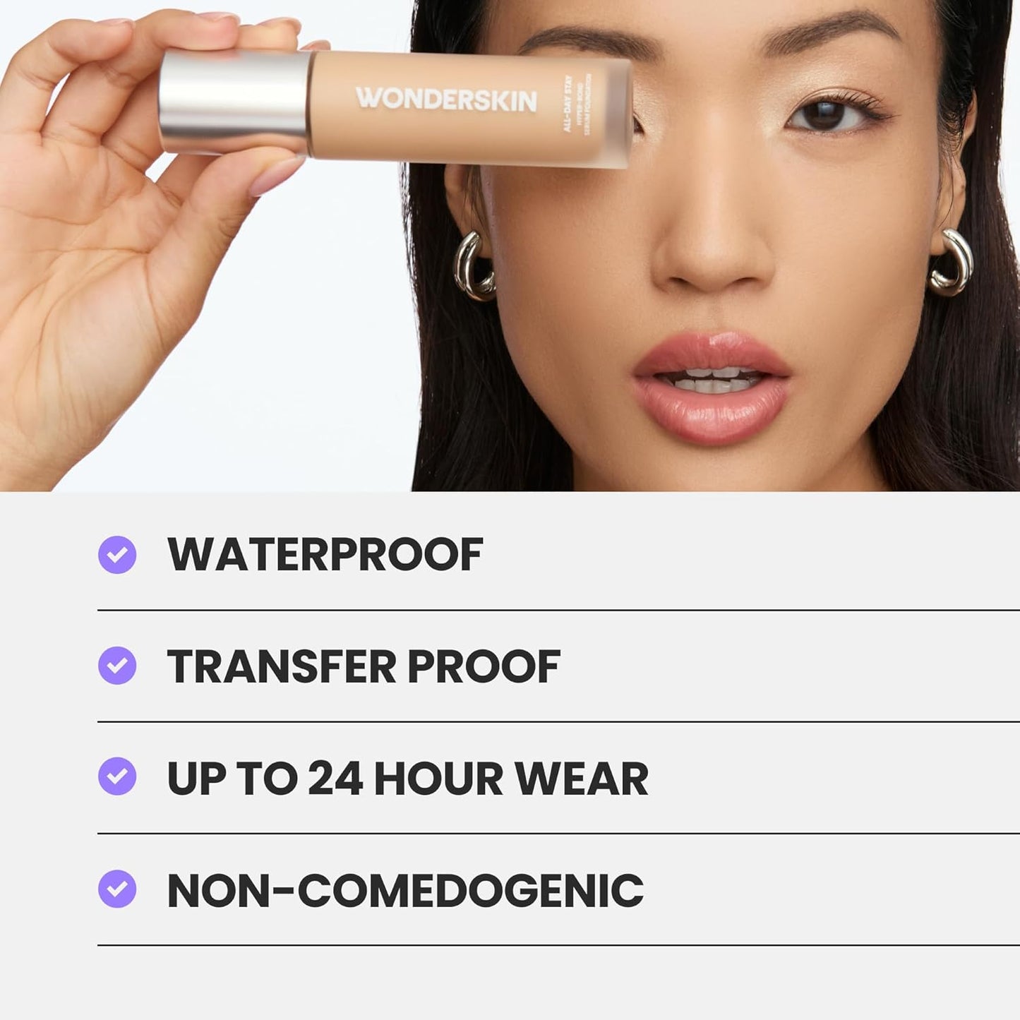 Wonderskin Hyper-Bond Serum Foundation – Waterproof, Transfer-Proof, 24HR Longwear Face Makeup with Niacinamide & Hyaluronic Acid – Lightweight, Natural Finish, Vegan & Cruelty-Free (Bliss)