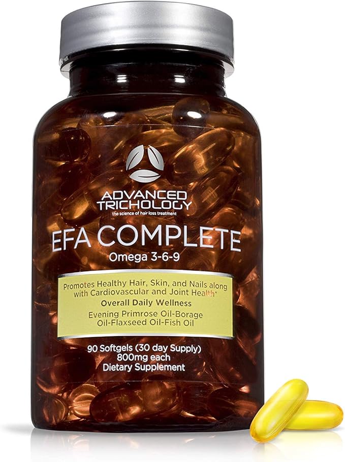 EFA COMPLETE with Optimal OMEGA 3 6 9 levels of High Potency Flax Oil, Fish Oil, Borage Oil, and Evening Primrose Oil 800mgs (90count) 3rd Party Tested - High in GLA and 369 Omegas