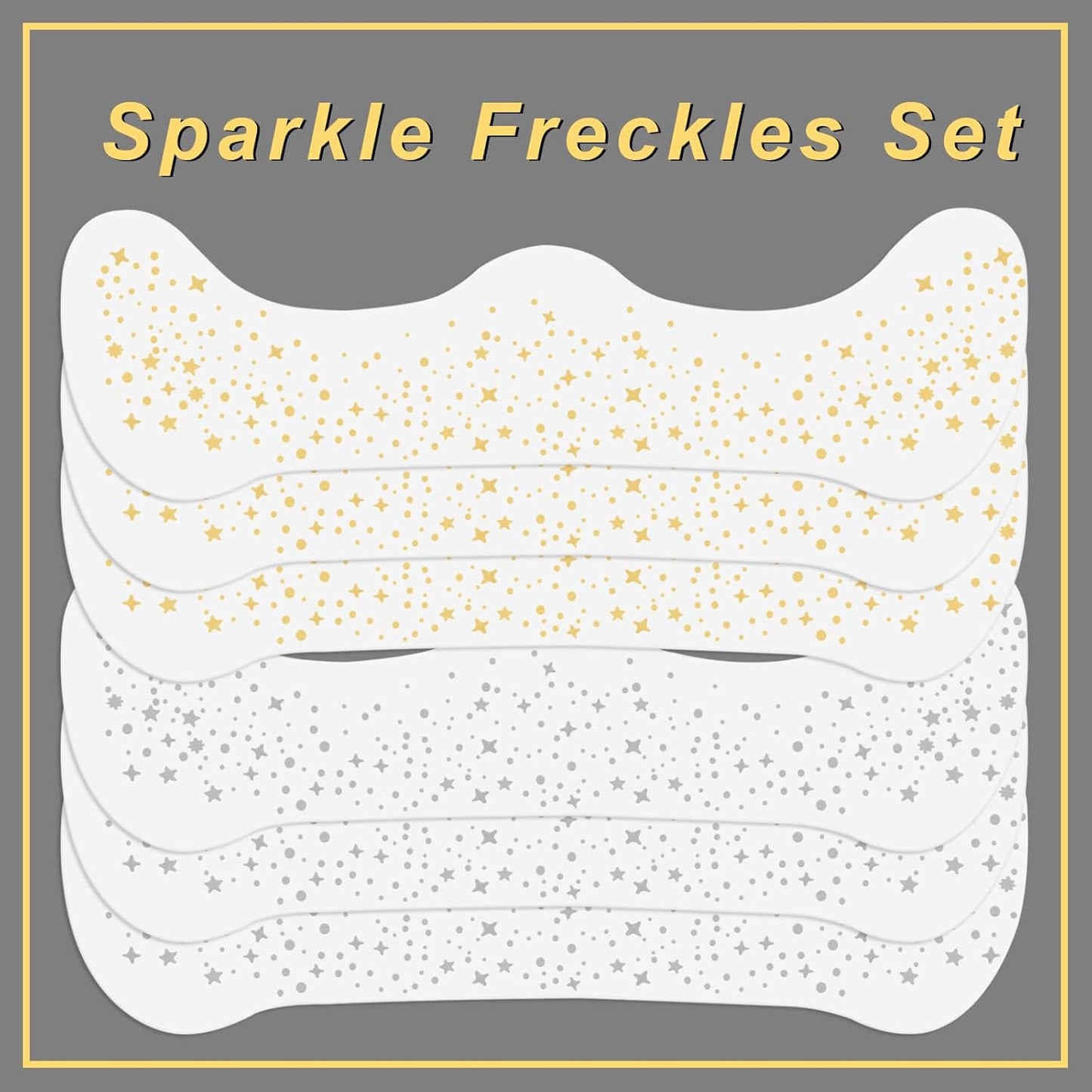 MEICOLY Silver and Gold Face Glitter,Glitter Freckles Face Tattoo for Women Kid,Gold Freckles,Silver Glitter Freckles,Sparkle Makeup Patches,Sparkle Freckles Speckles Patches,6 Count,3 Gold+3 Silver