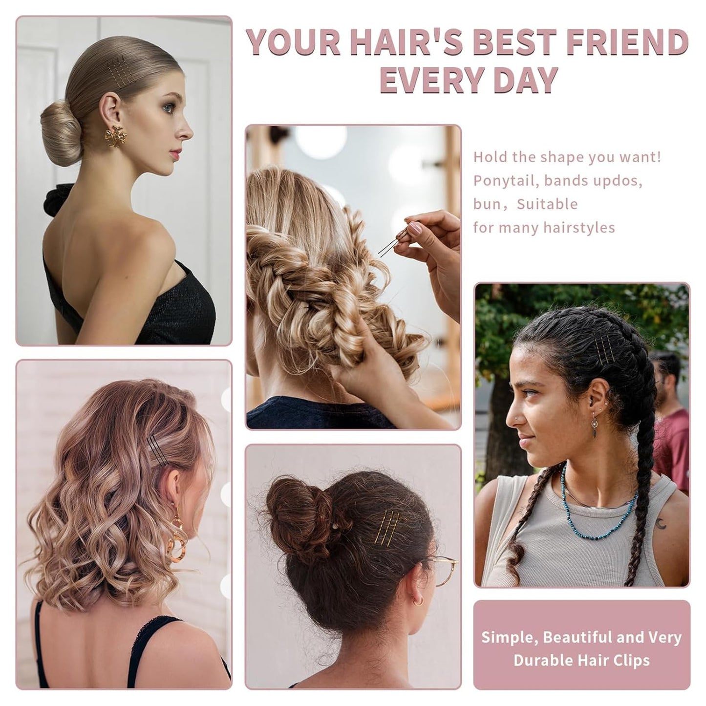 Bobby Pins and Hair Pins Combo Box 500PCS, Big Quantity Hair Pins Kit Black Brown Gold Bobby Pins and U Shape Brown for Styling Hair with Storage Box 2" / 2.4" / 2.6” for Women