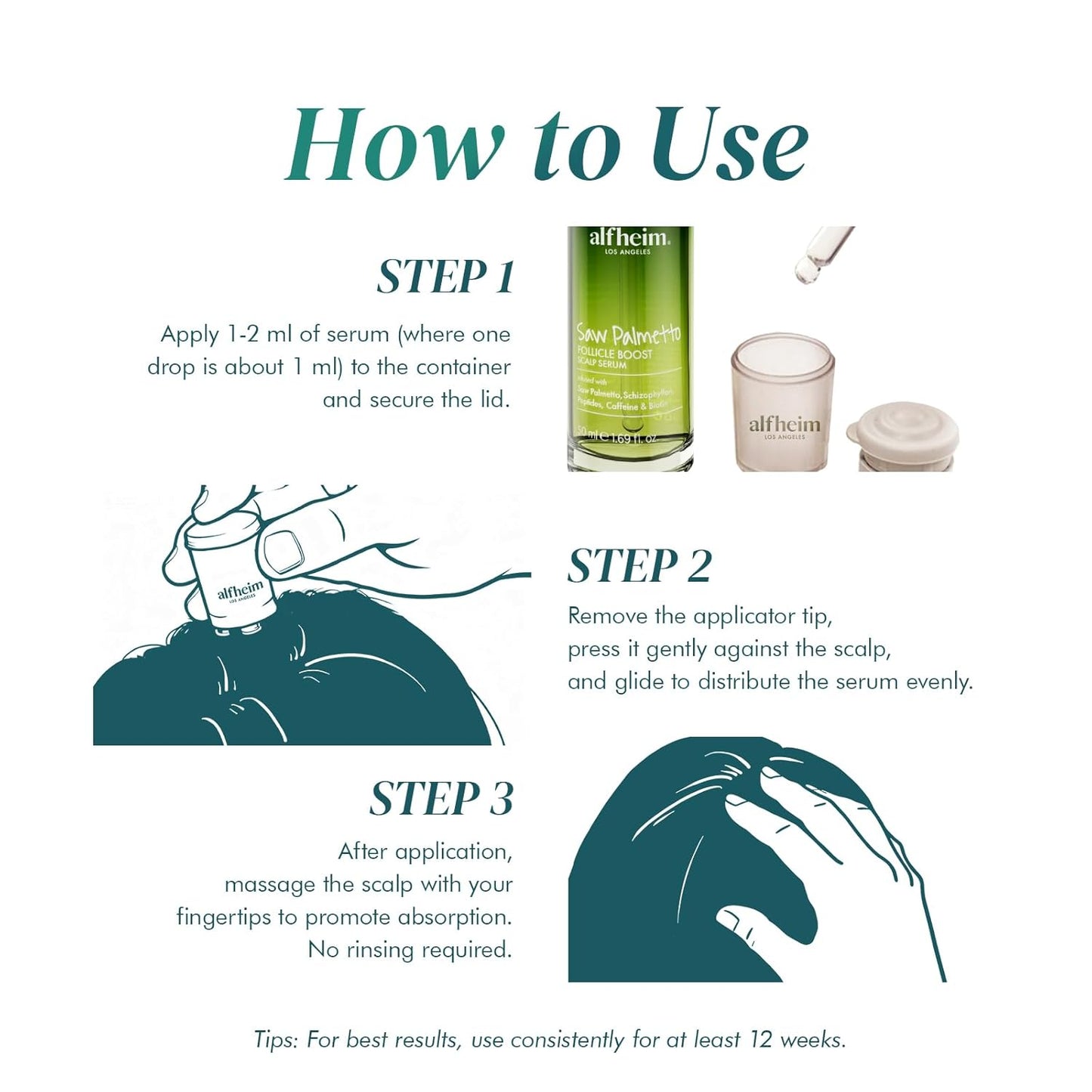 ALFHEIM Saw Palmetto Scalp Serum for Boost Follicle - Infused With Caffeine, Biotin for Thicker Hair - Balance Scalp, Rejuvenate Hair Follicles & Improve Hair Density - 1.69 fl oz + Serum Applicator