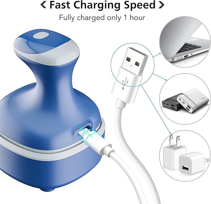 Electric Scalp Massager, Portable Rechargeable Head Massager with 8 Removable Massage Claws, Waterproof Handheld Hair Scalp Scratcher for Full-Body Massage and Stress Relax