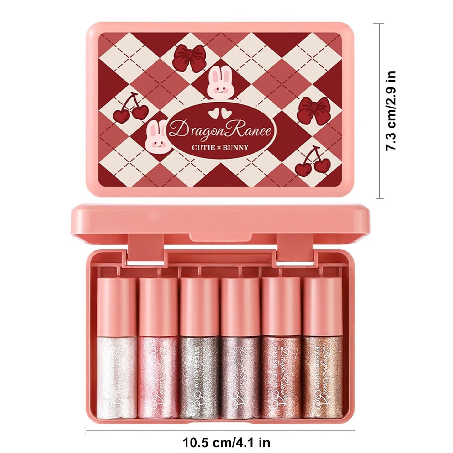 6 Pcs Liquid Glitter Eyeshadow Set Colorful Eyeliner with Long-Lasting and Waterproof Shinning Eye Shadow Gift for Women Eye Makeup (Cherry Rabbit)