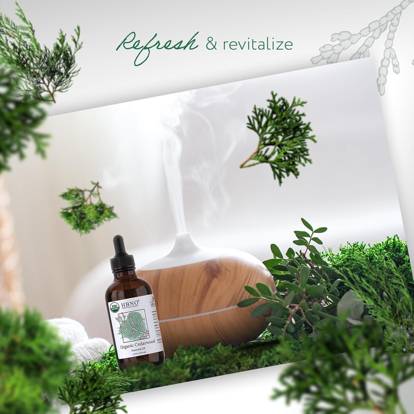 HBNO Organic Cedarwood Essential Oil - Huge 4 oz (120ml) Value Size - USDA Certified Organic Cedarwood Essential Oil for Aromatherapy, Soap Making, DIY, Fragrances, Diffuser.