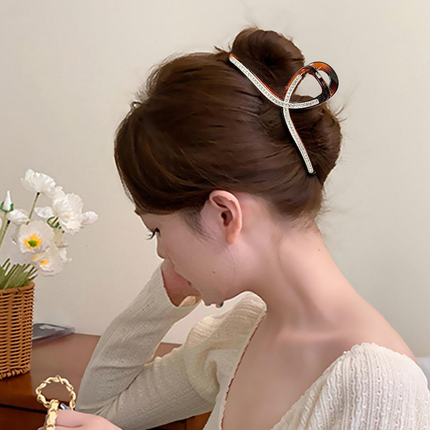 SINIDE Crystal Hair Claw Clips, Rhinestone Plastic Claw Clips Nonslip Acrylic Metal Jaw Clip for Thick Long Hair, Fashion Elegant Clamps Accessories for Women Strong Hold Barrette for Styling (2 Pack)