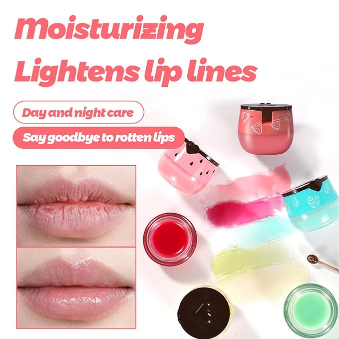 6 PCS Bee Lip Balm Honey Pot, Honey Strawberry Watermelon Apple Lime Mint Cherry Lip Mask Propolis Moisturizing Sleeping Lip Mask Overnight with Sticks, Honey Lip Balm Prevention Dry